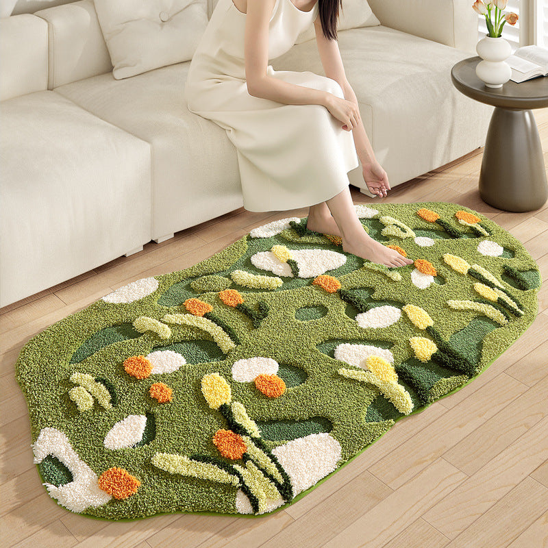 Green Moss and Flowers Tufted Bath Mat